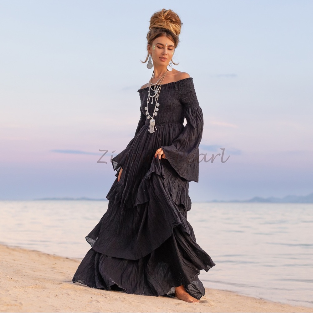 Lucia Off-Shoulder Boho Dress Bohemian festival Maxi Dress One Regular Size